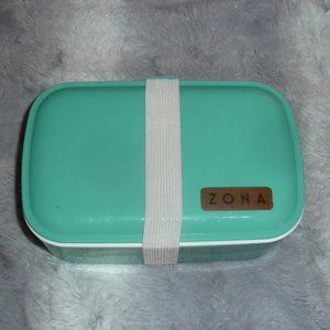 Zona Turquoise Teal Blue Green Bento Box, 3 Piece Set with Strap, New!